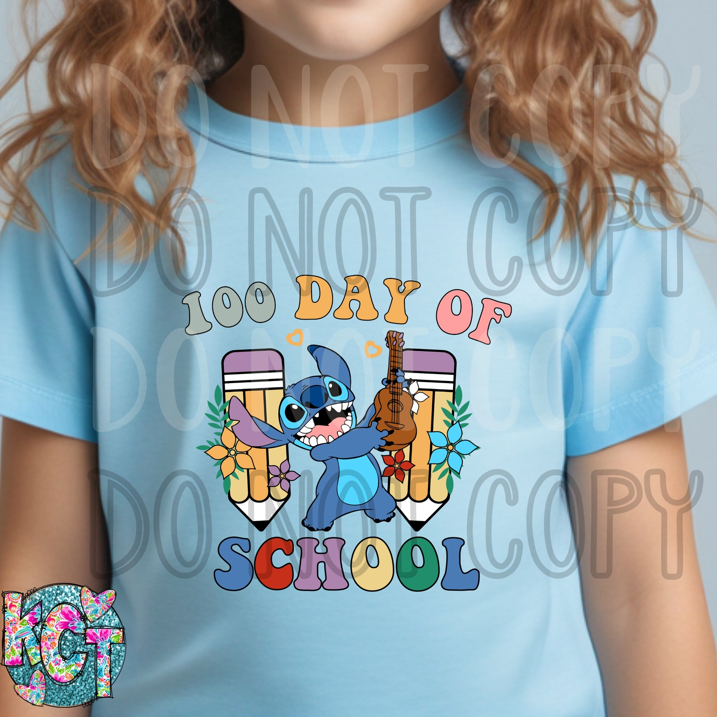 100 days of school stitch with pencils DTF