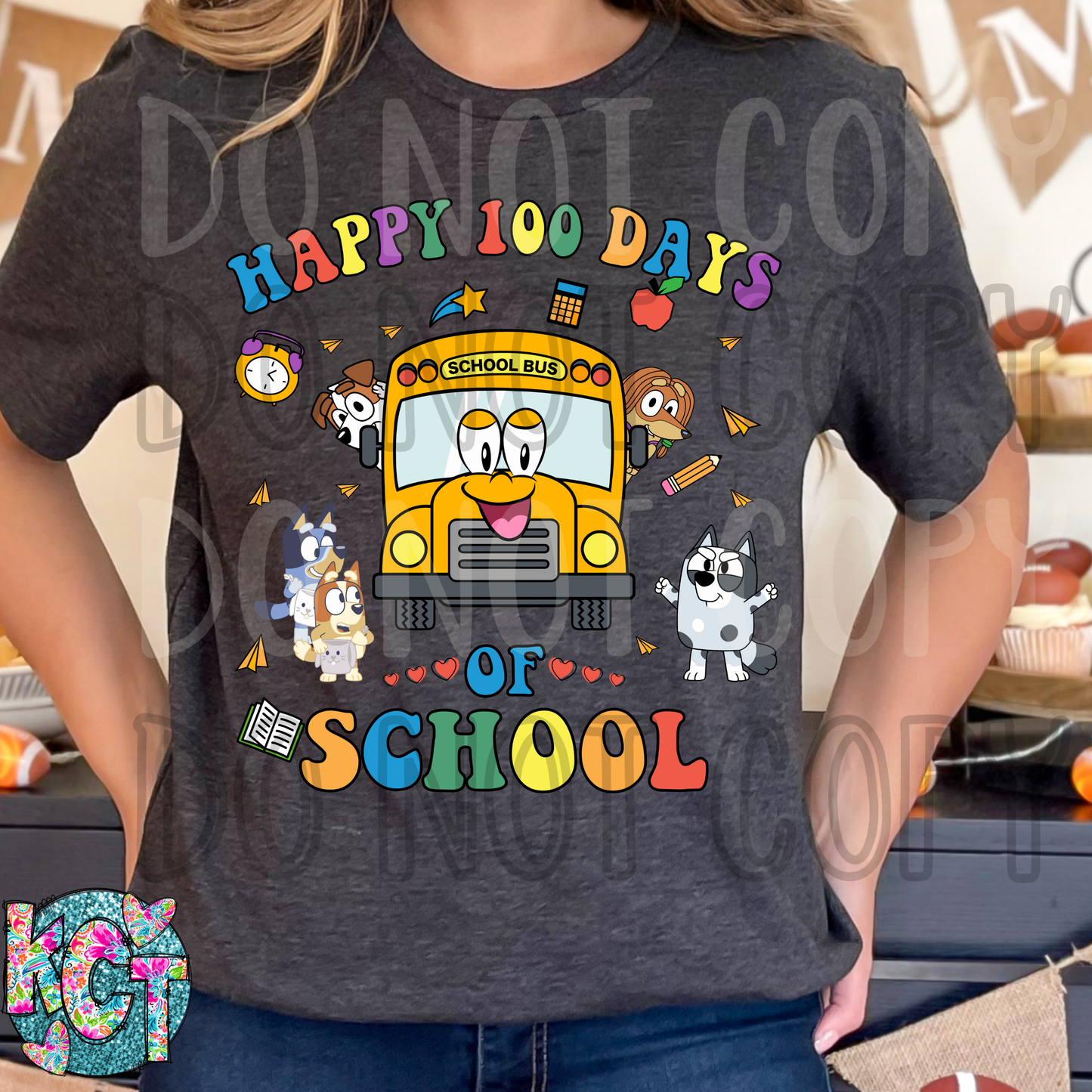 100 days of School Bluey School Bus DTF
