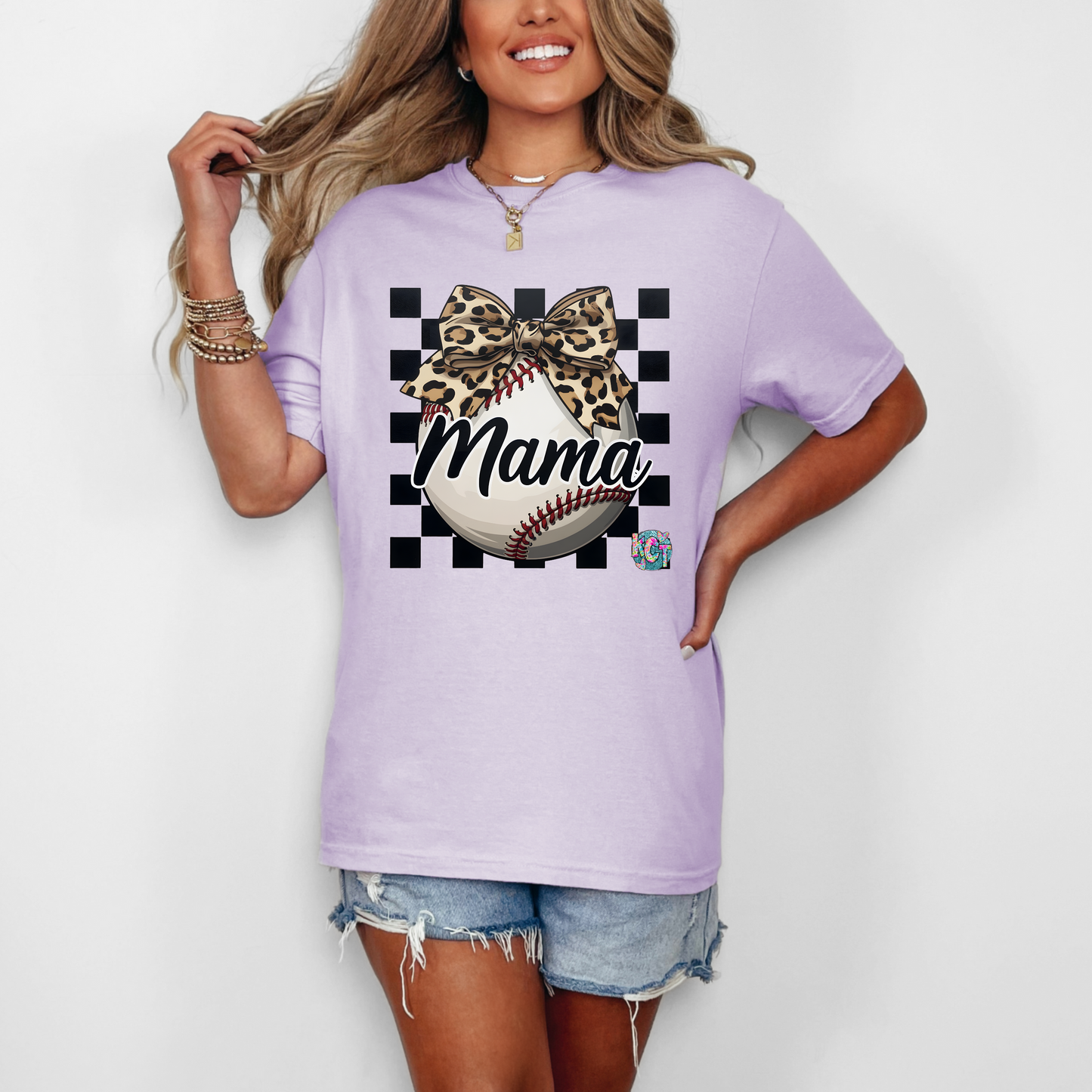 baseball mama with bow DTF