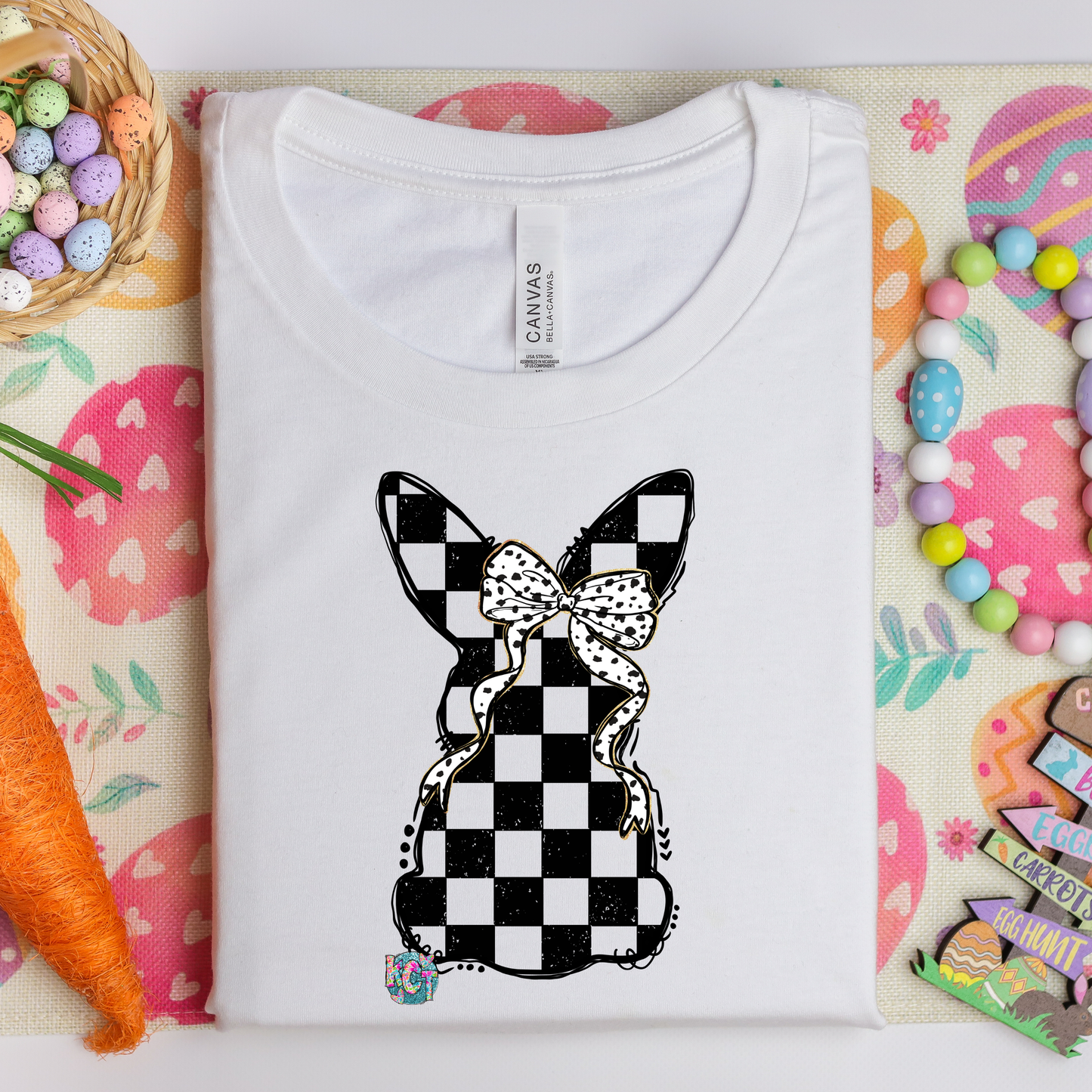 Checkered girly bunny DTF