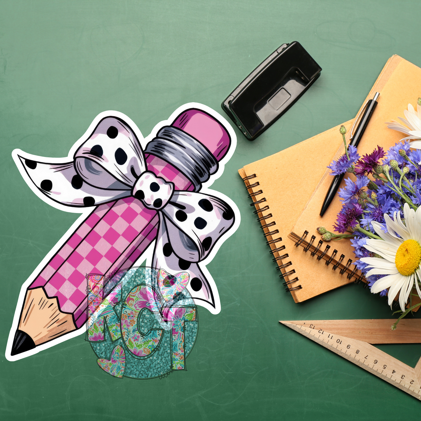 Checkered Pencil with Polka Bow DC