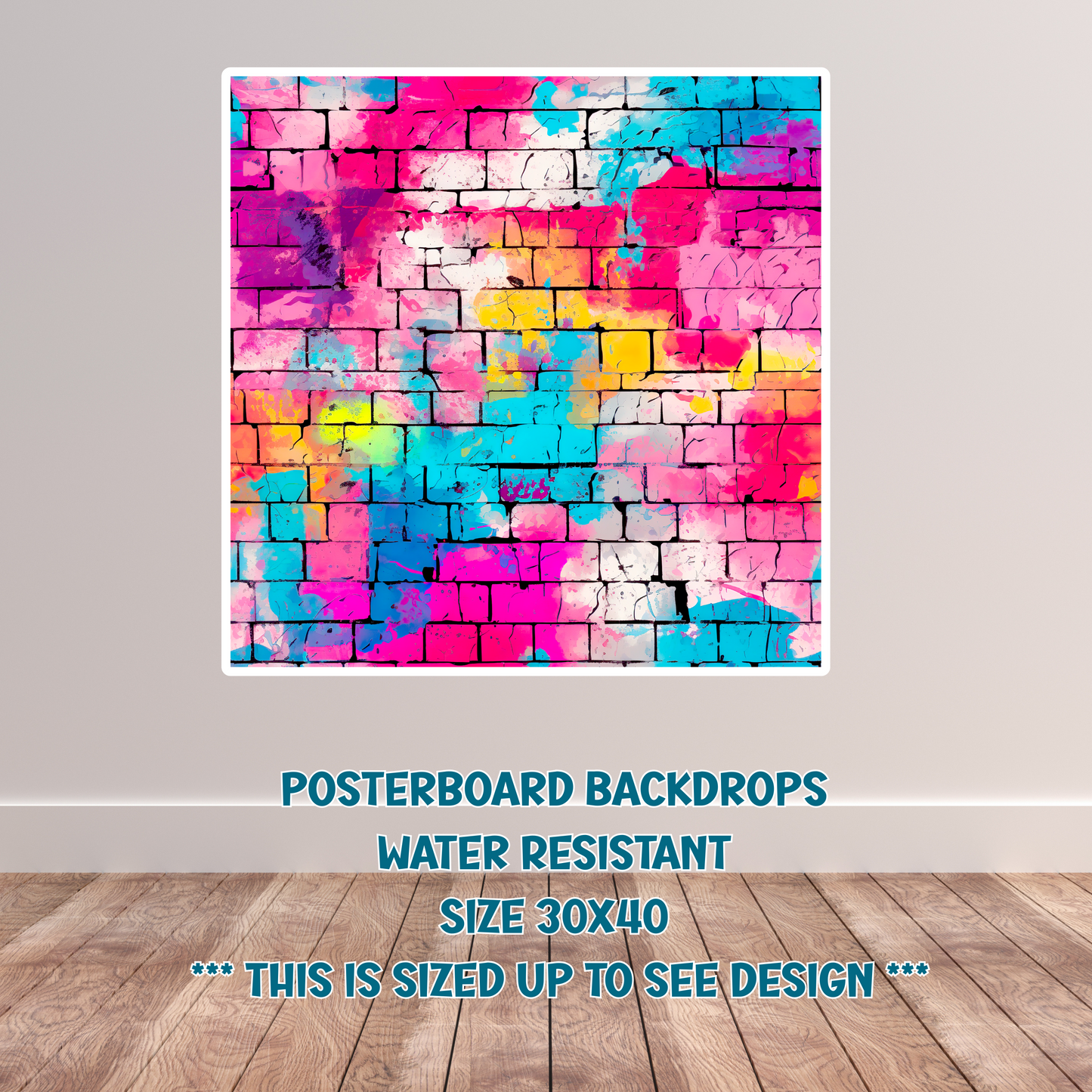 Brick with Aqua, pink and yellow tone backdrop #2