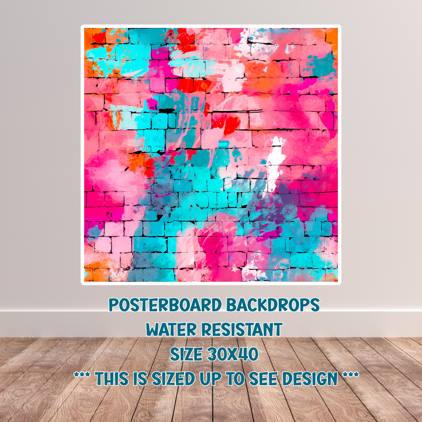 Brick with Aqua, pink and yellow tone backdrop #3