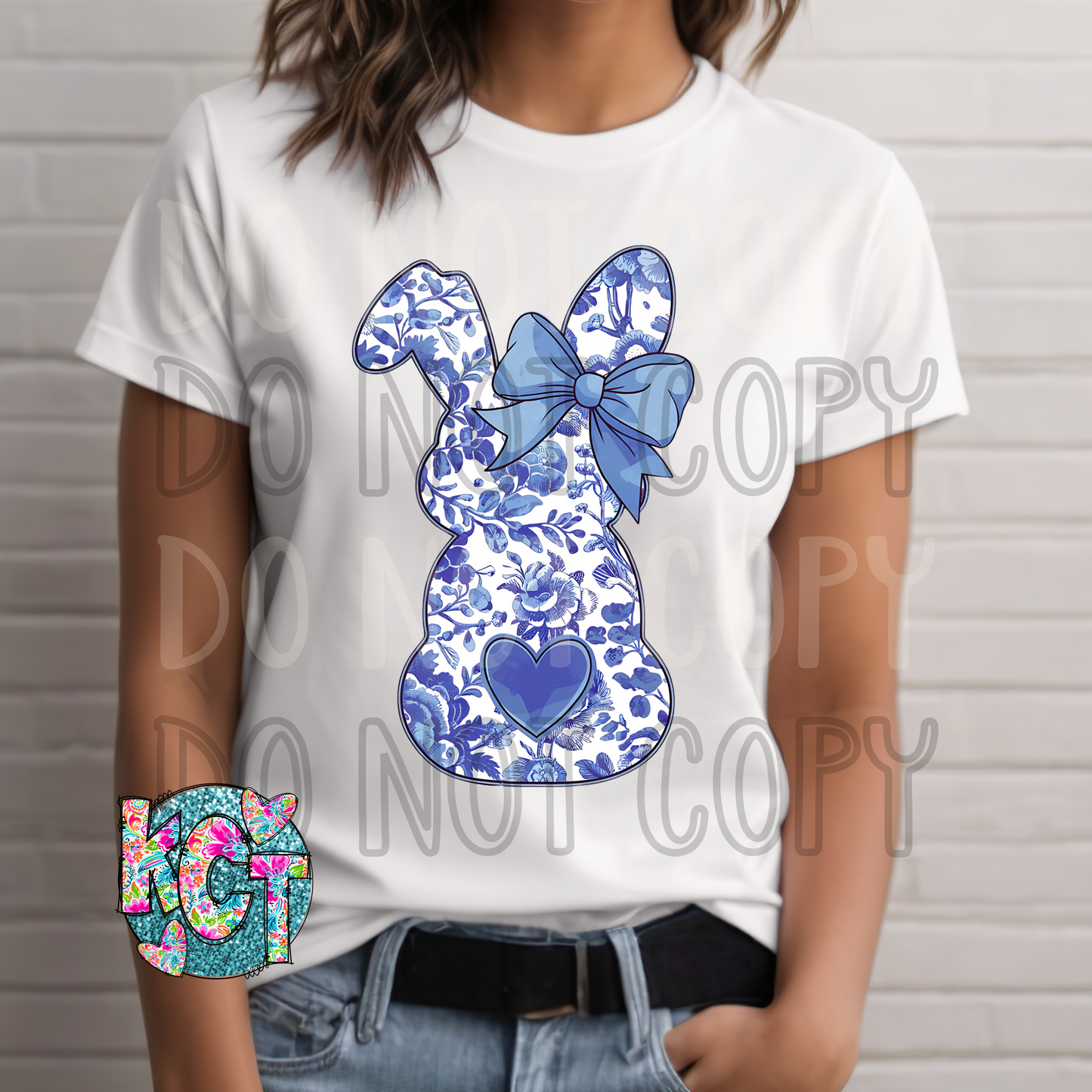 Blue Floral Bunny DTF