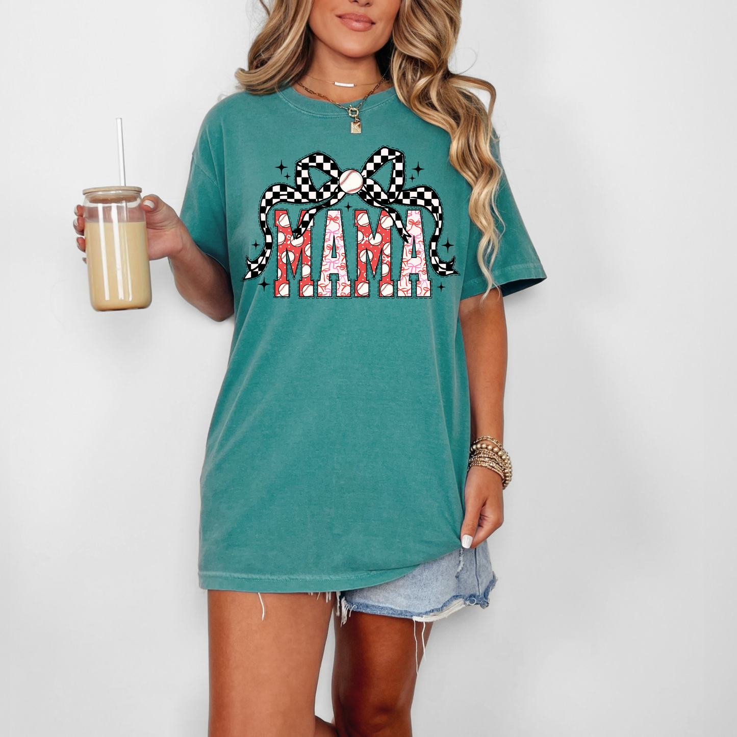 Baseball mama with bow DTF