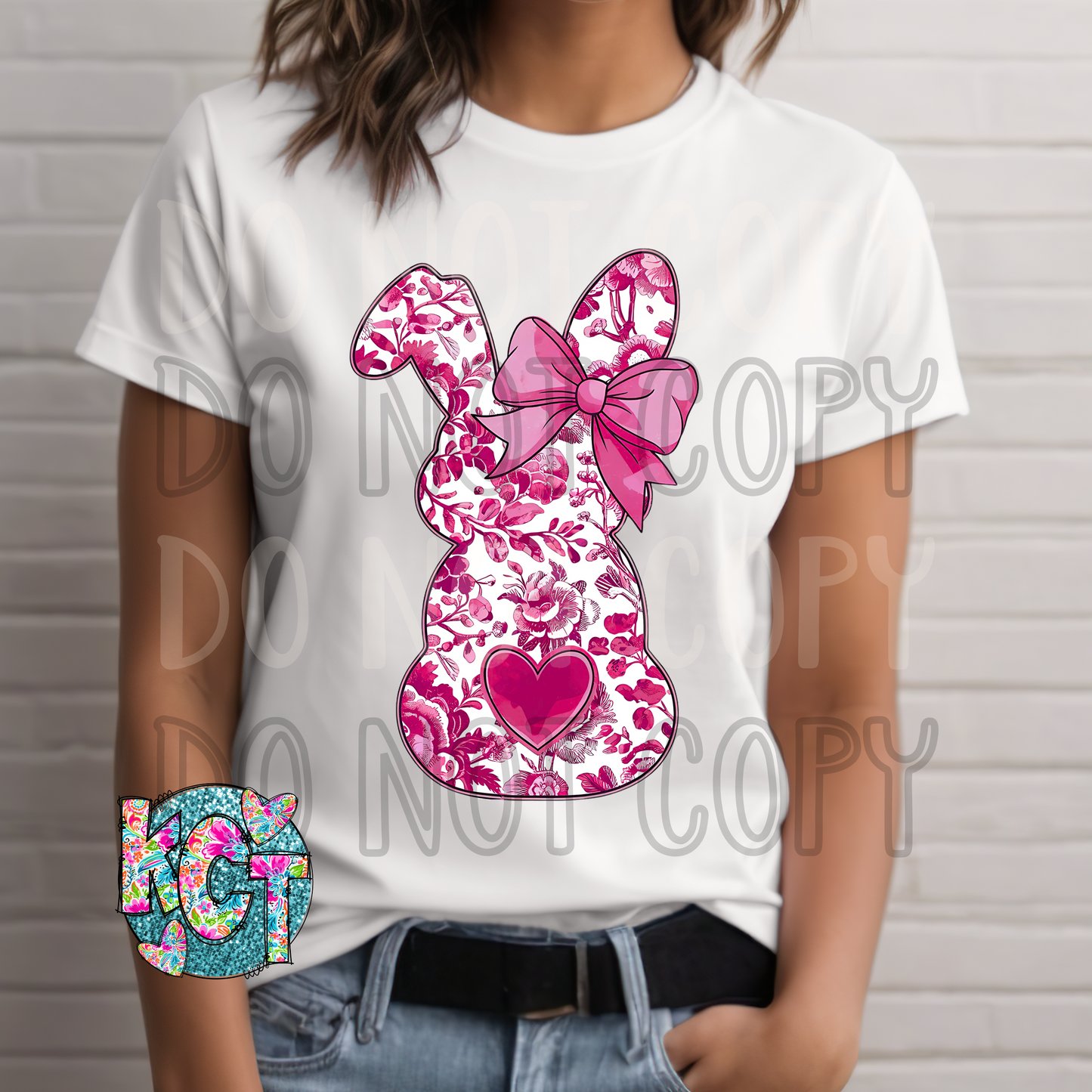 Pink Floral Bunny DTF