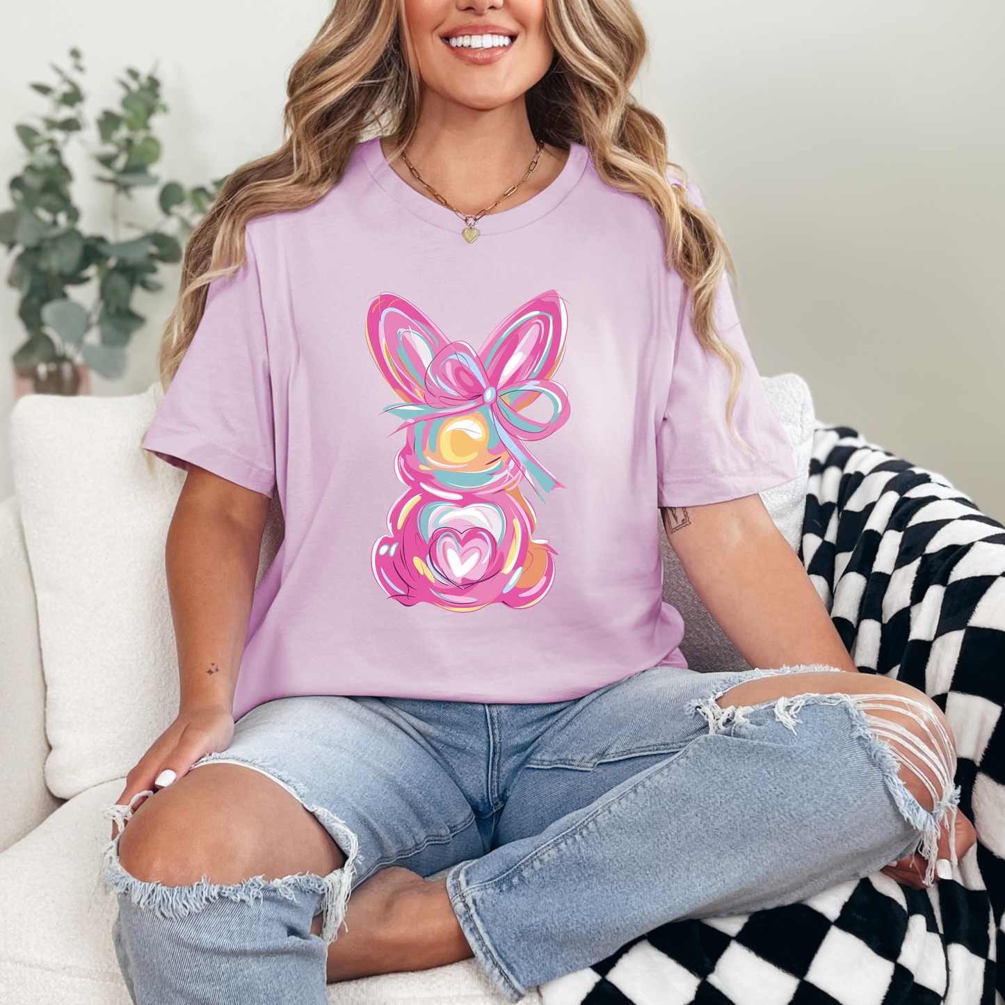 Pastel Doodle Easter Bunny DTF