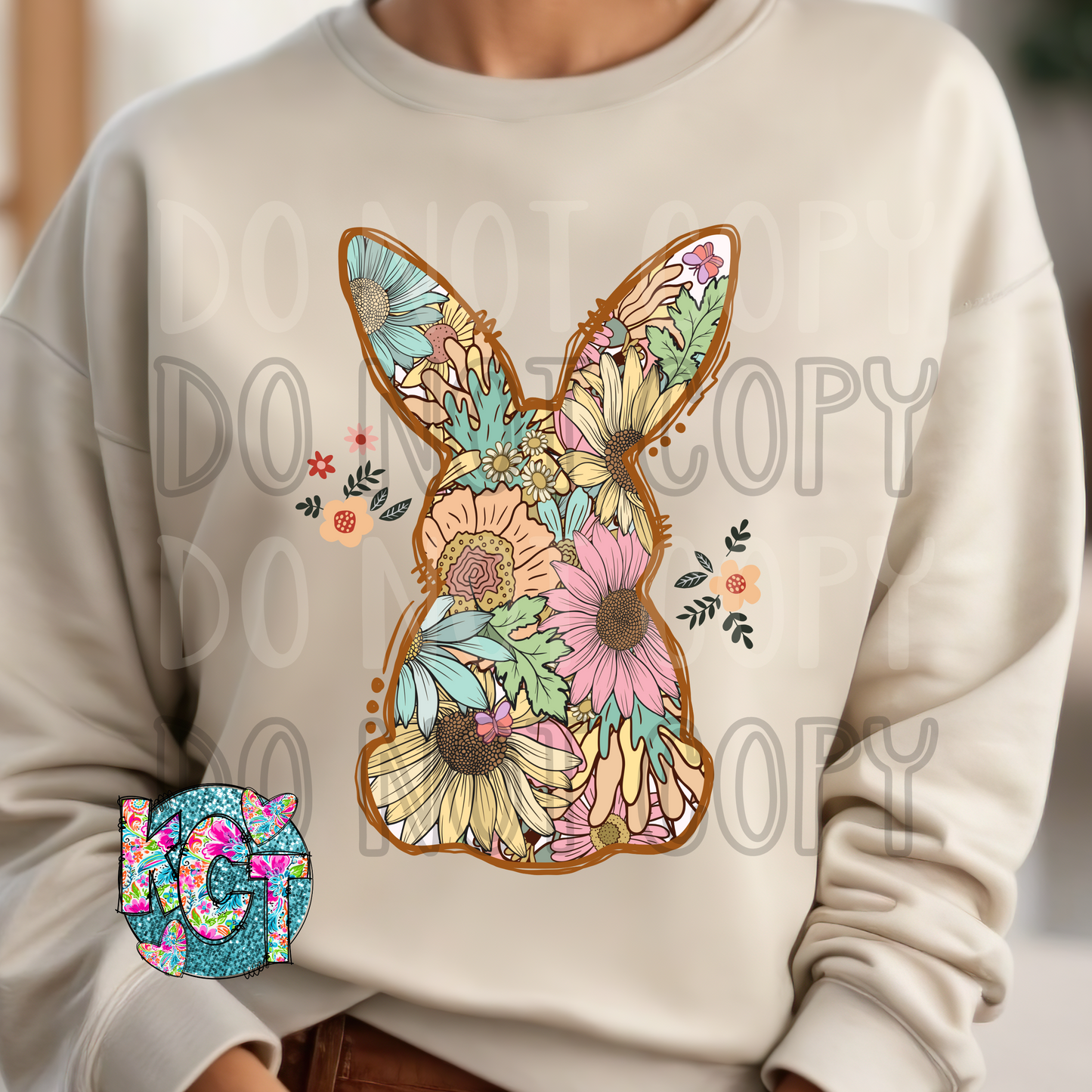 Boho Floral Bunny DTF
