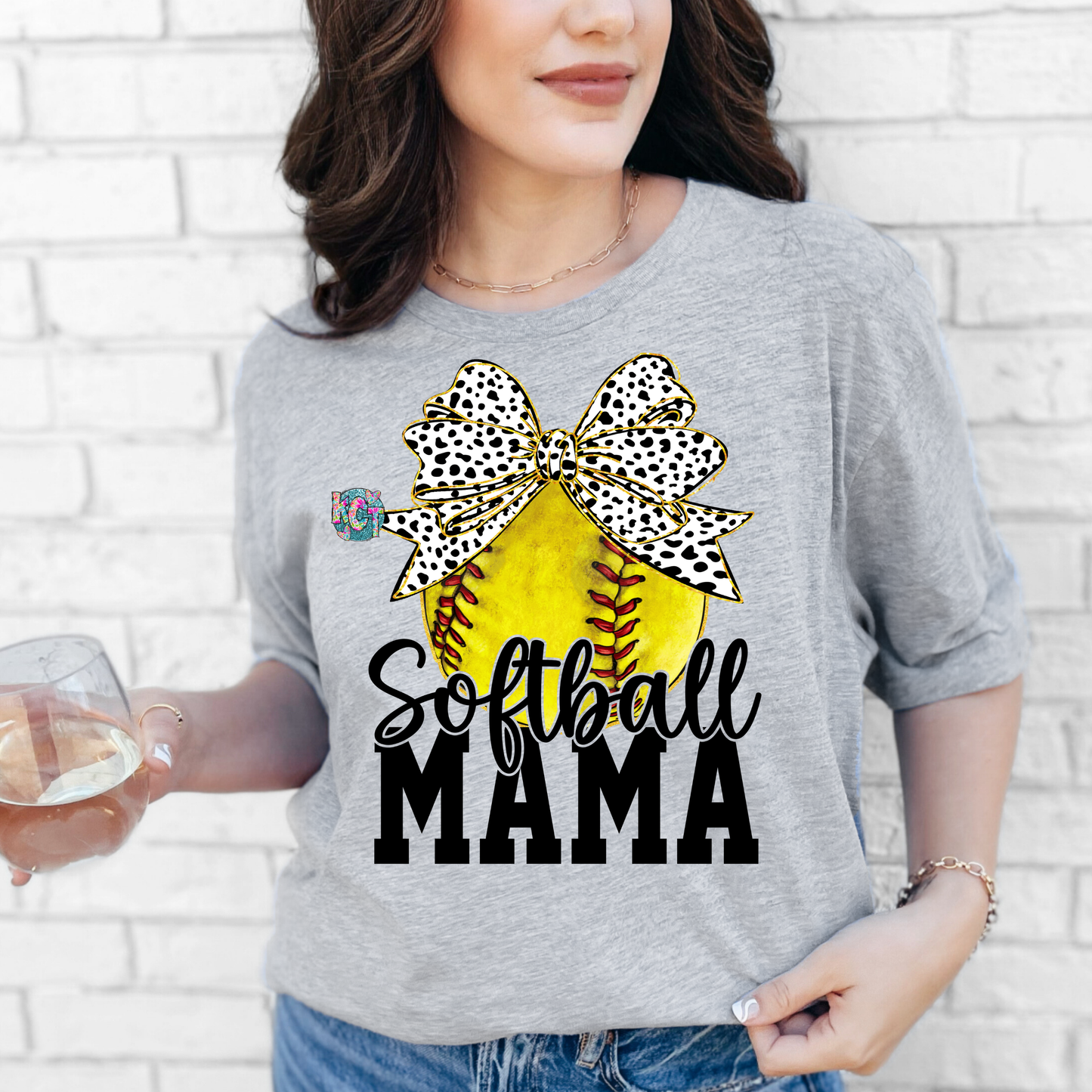 Softball mama ball with bow DTF