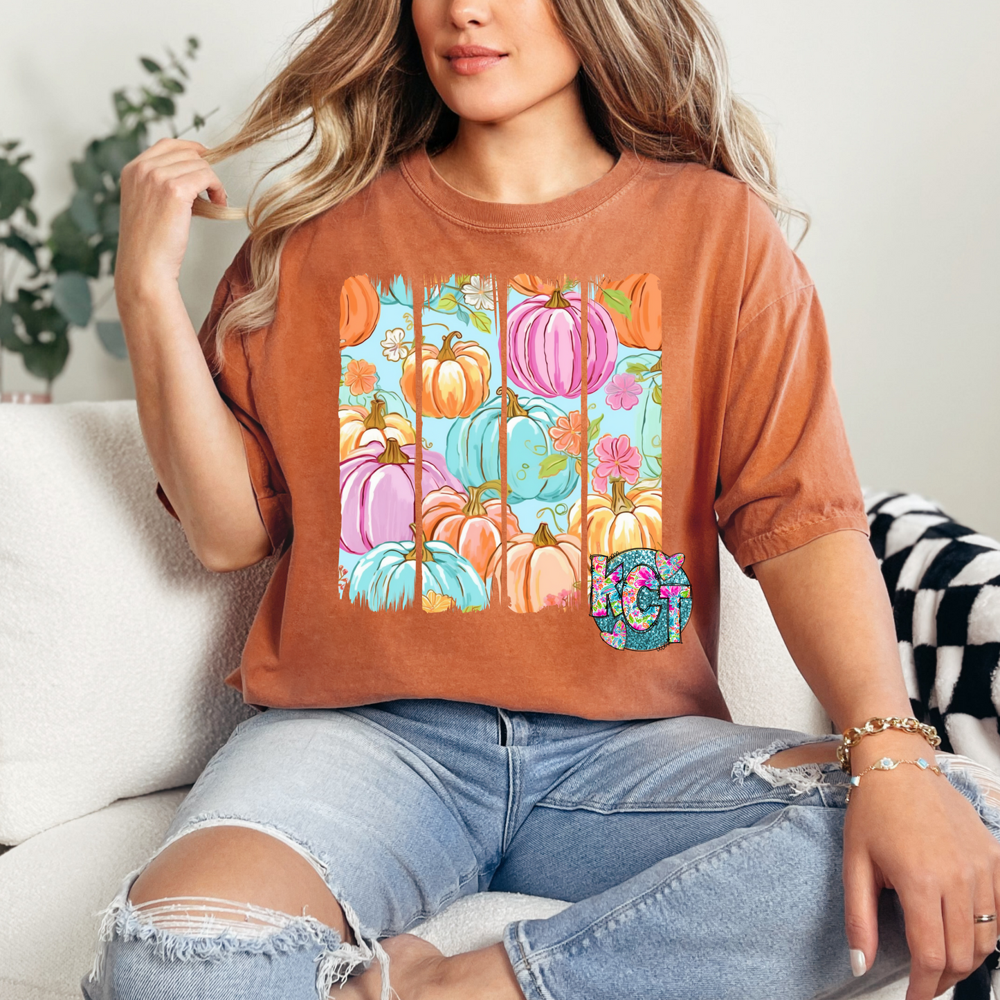 colorful pumpkin split DTF