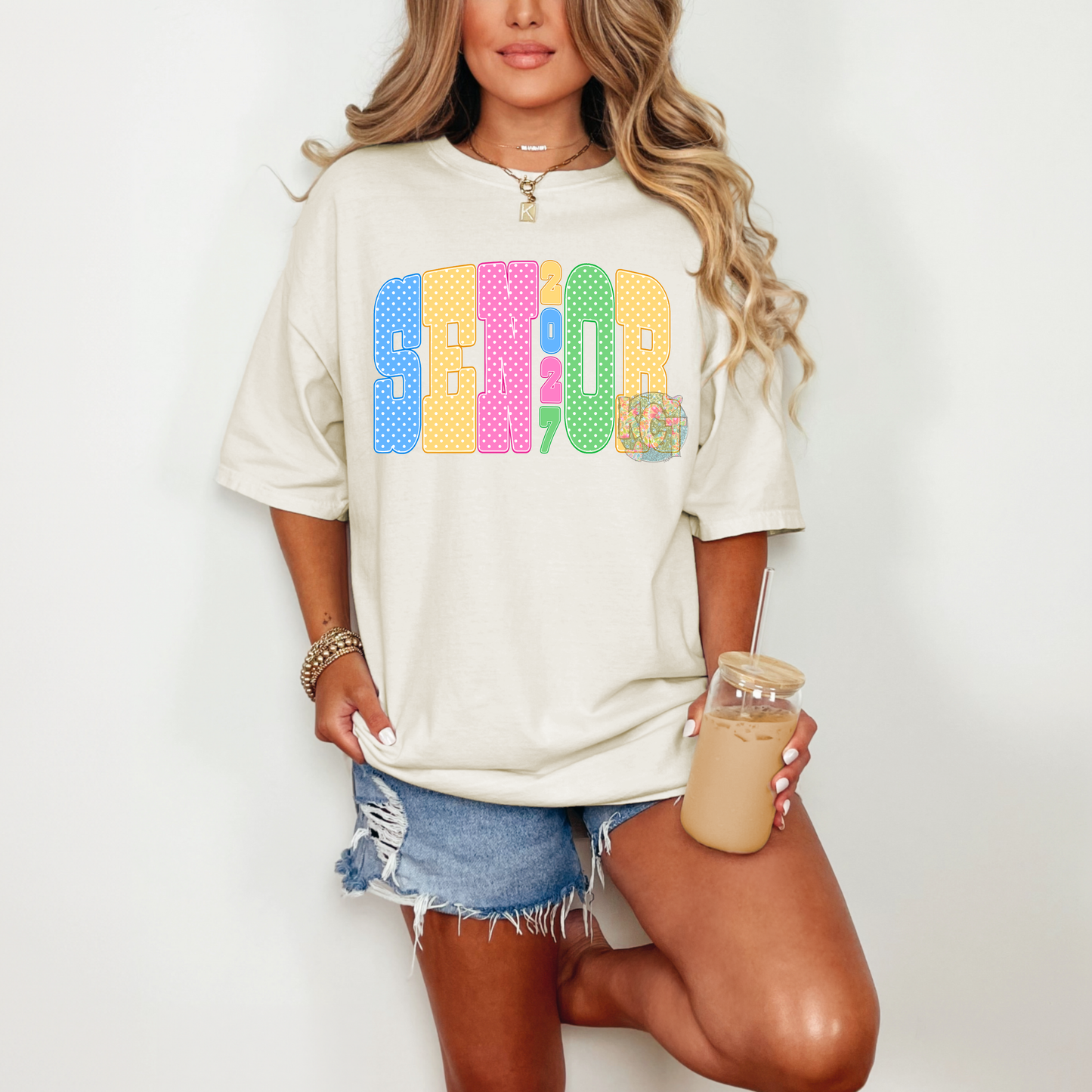 Colorful polka dot Senior 2027 DTF