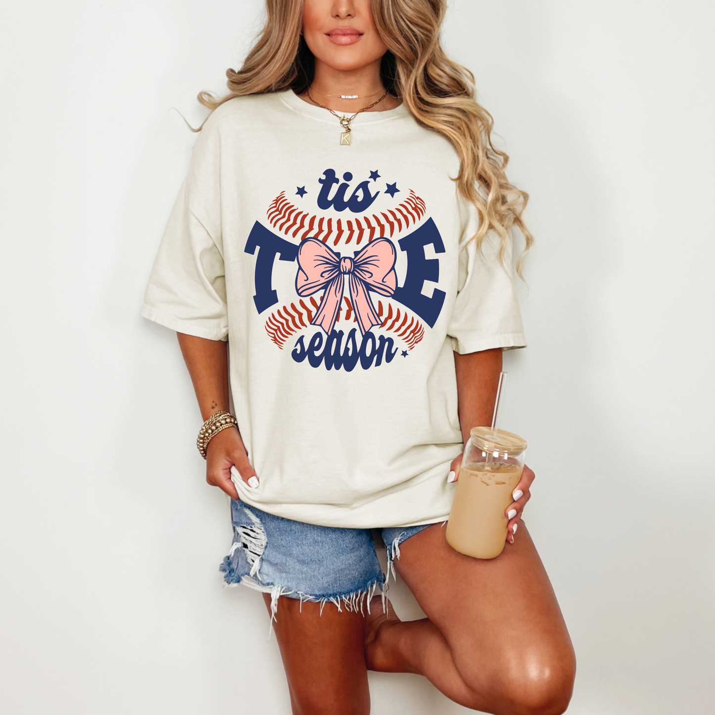 Baseball Tis the season ball with bow DTF