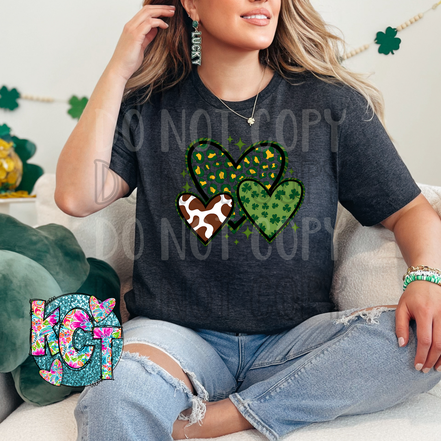 St. Patricks Day Hearts DTF