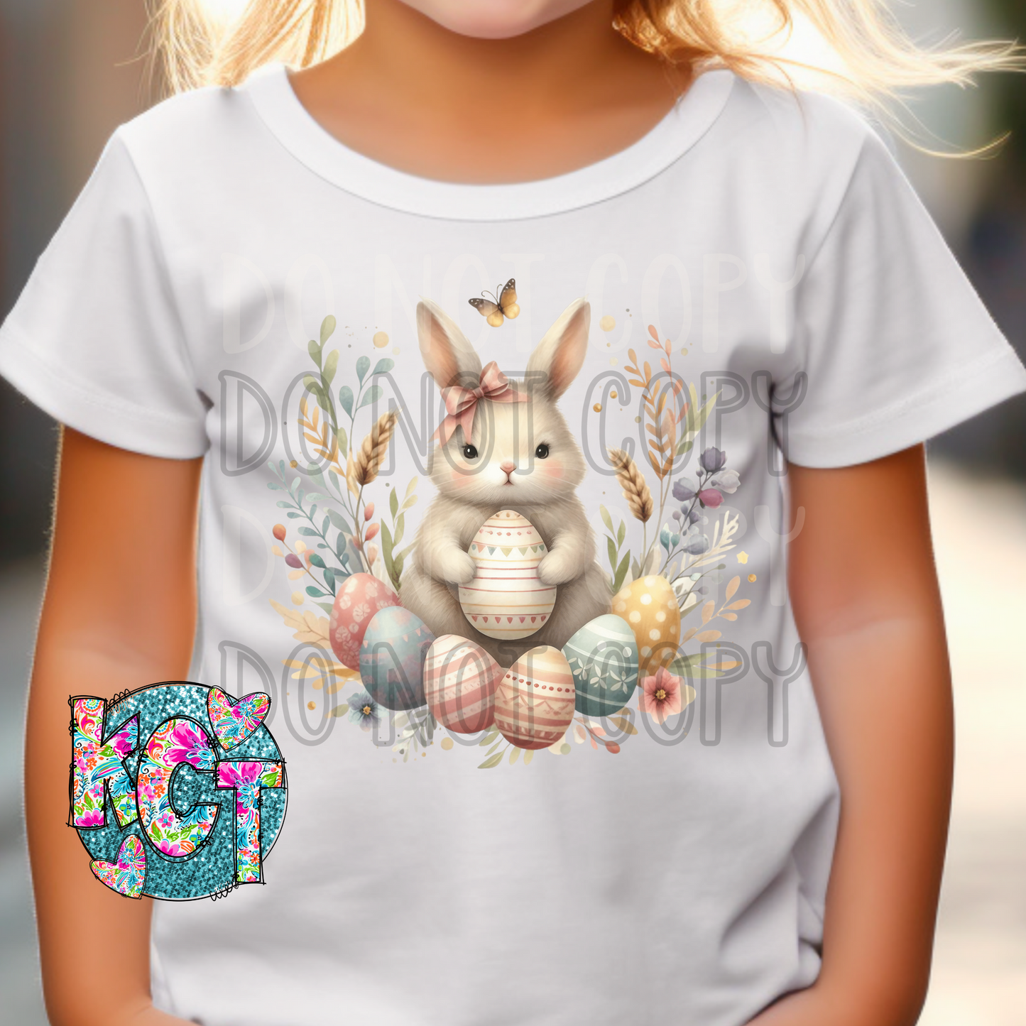 White Easter Bunny with Eggs DTF