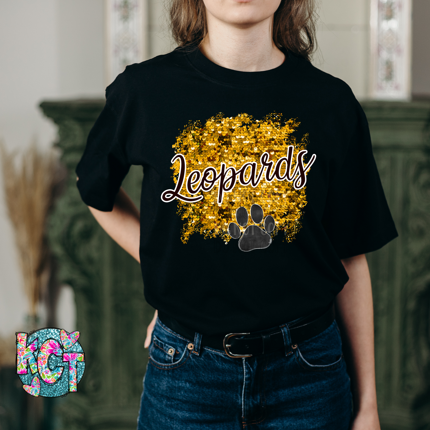 Leopards Sequin Gold PNG