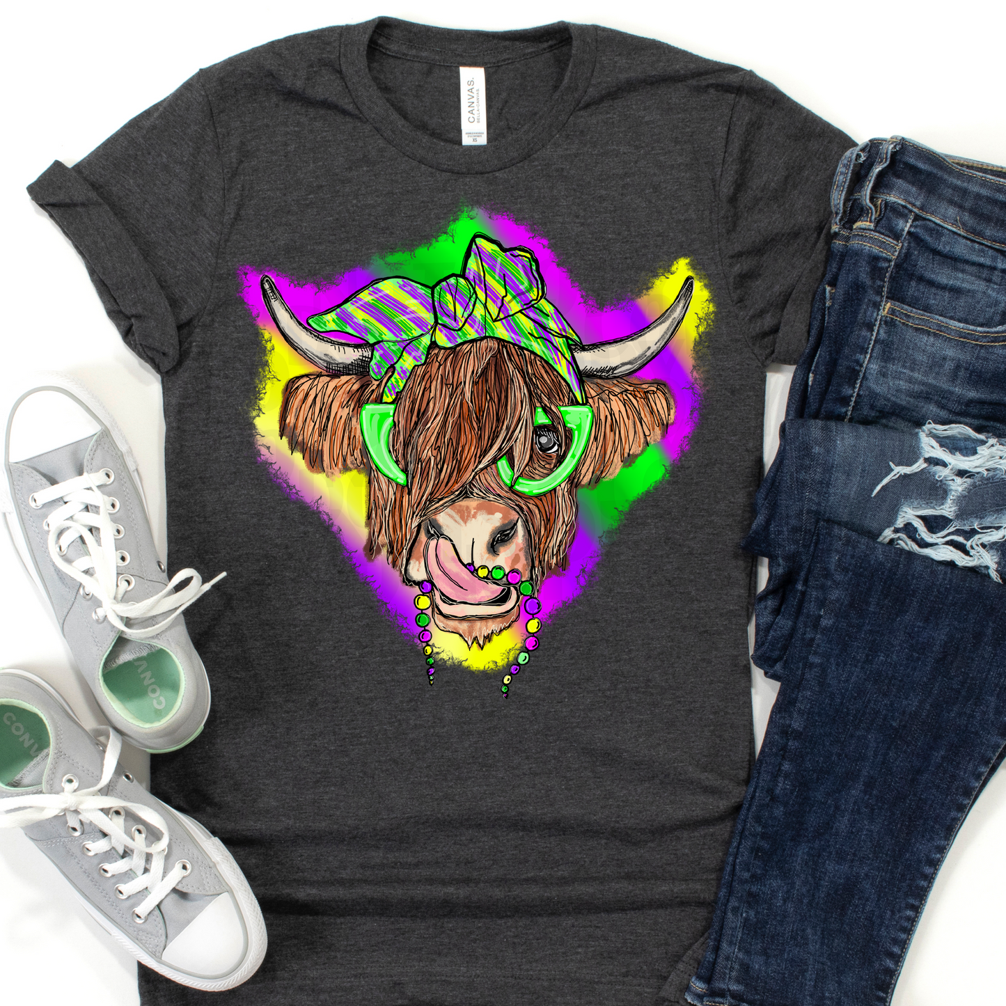 Mardi Gras Highland Cow DTF