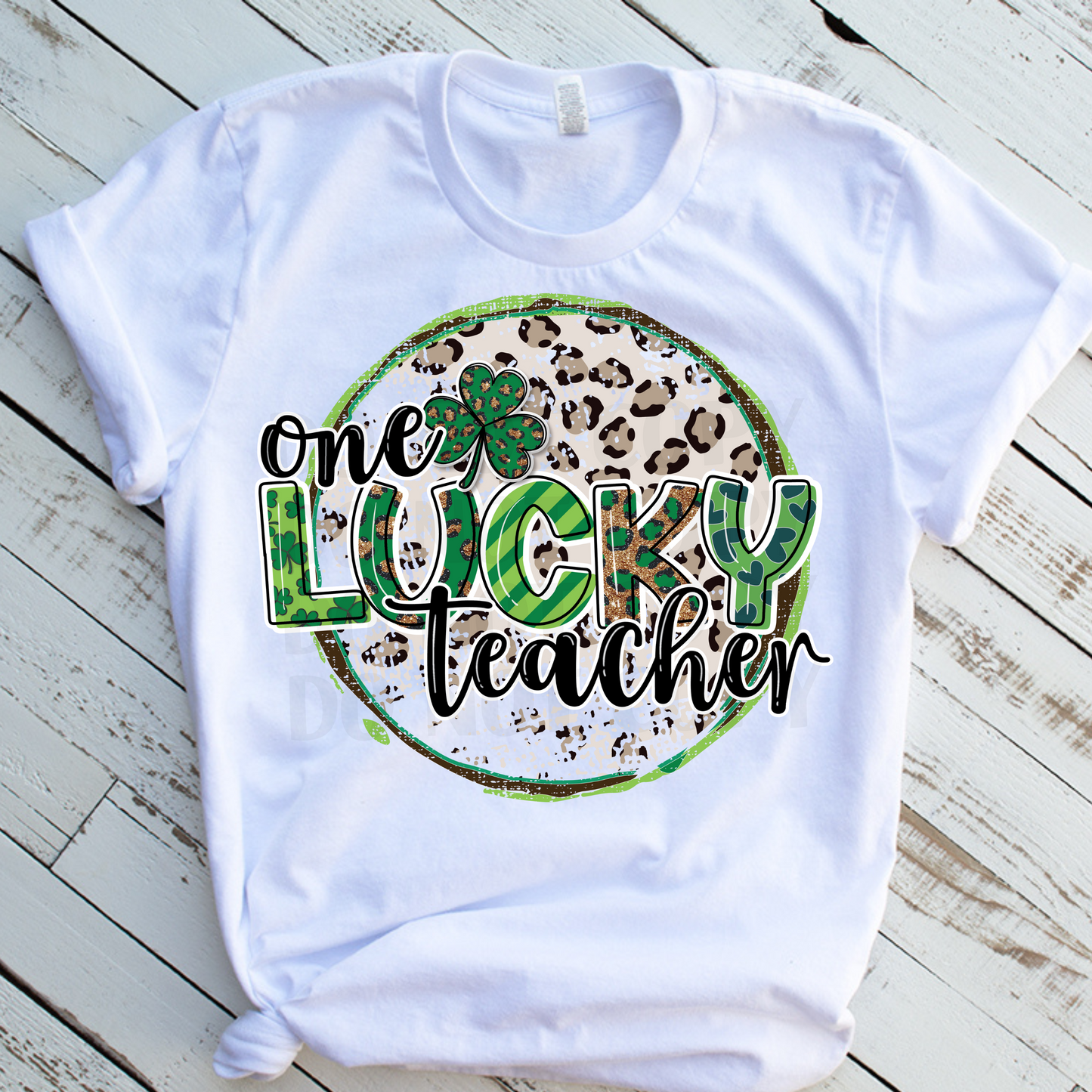 One Lucky Teacher (leopard circle) DTF