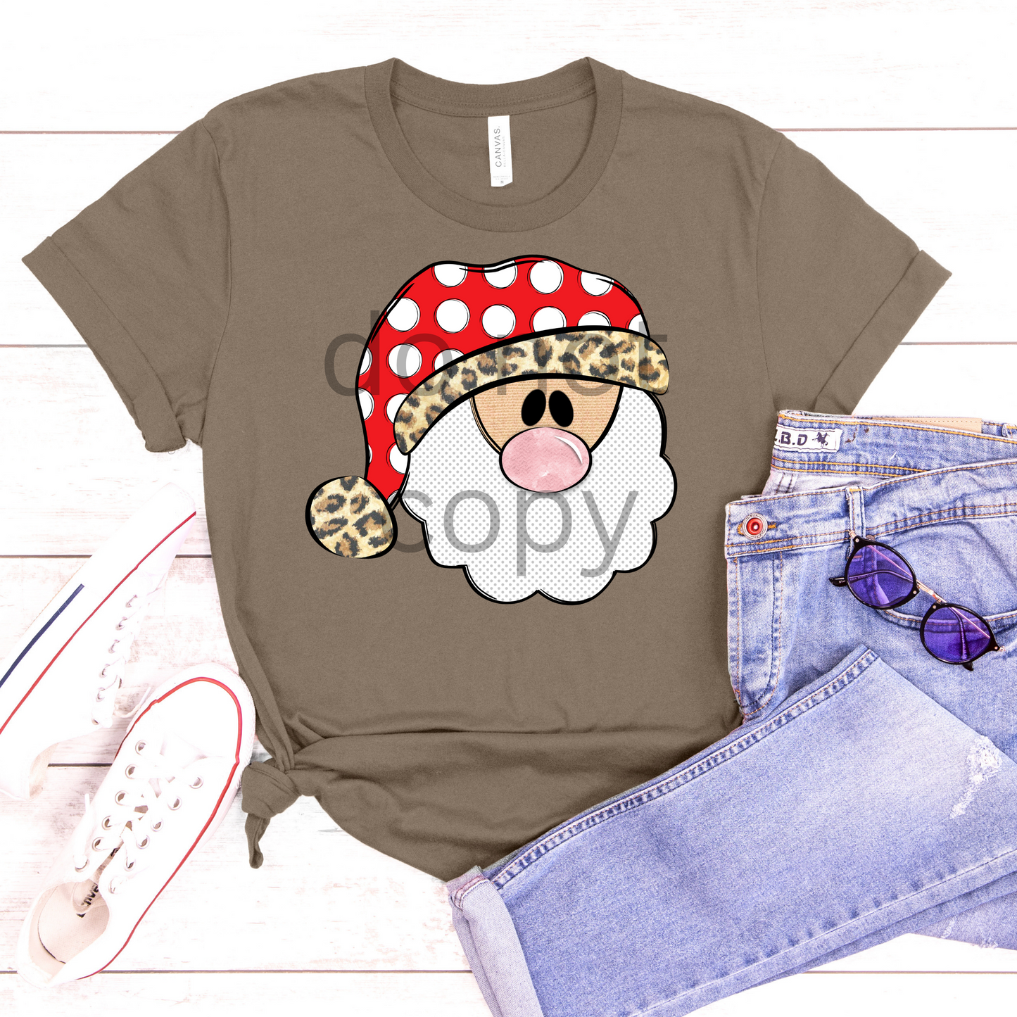 Cute Santa (Leopard & Polka Dot Hat) DTF