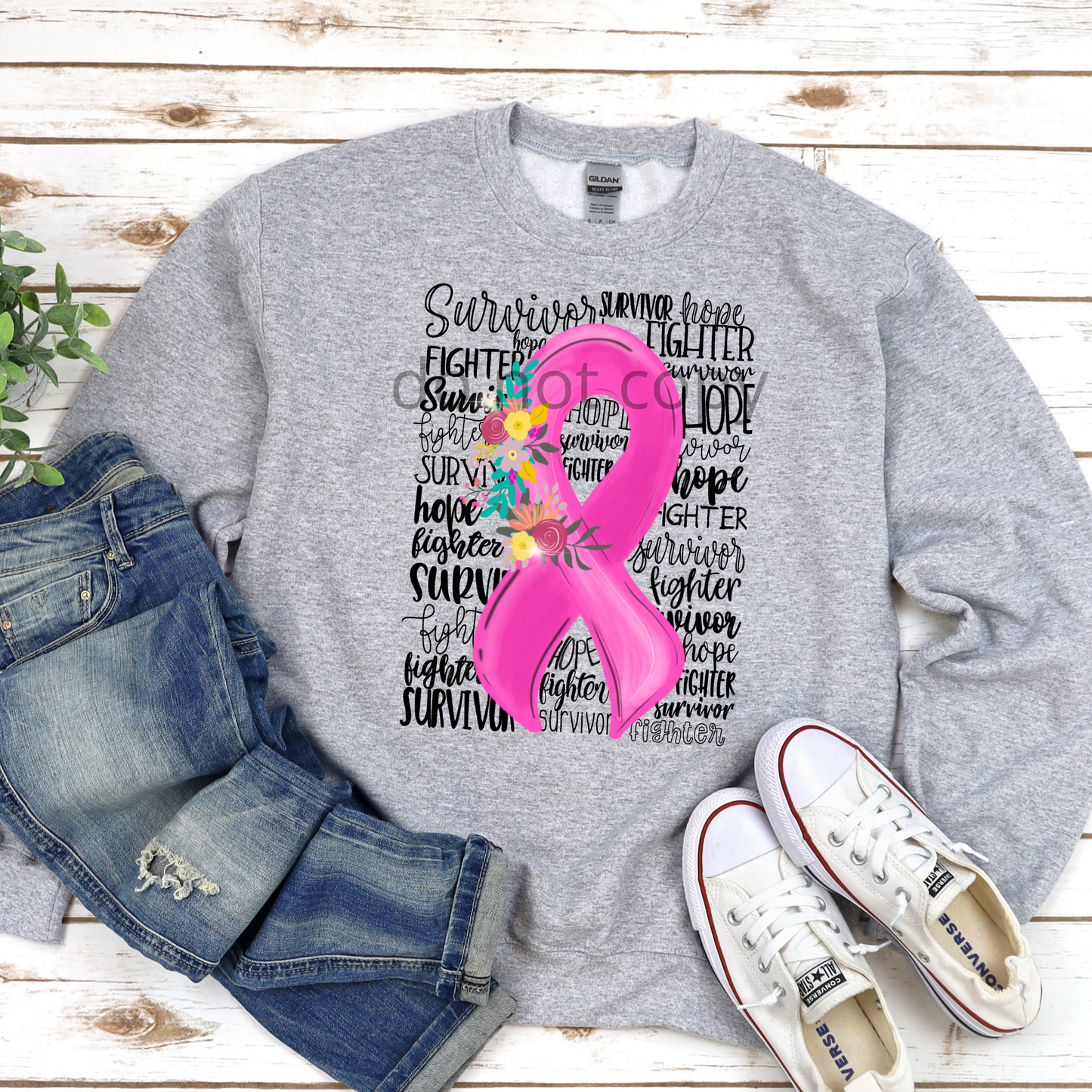 Breast Cancer Ribbon (Floral and script) DTF