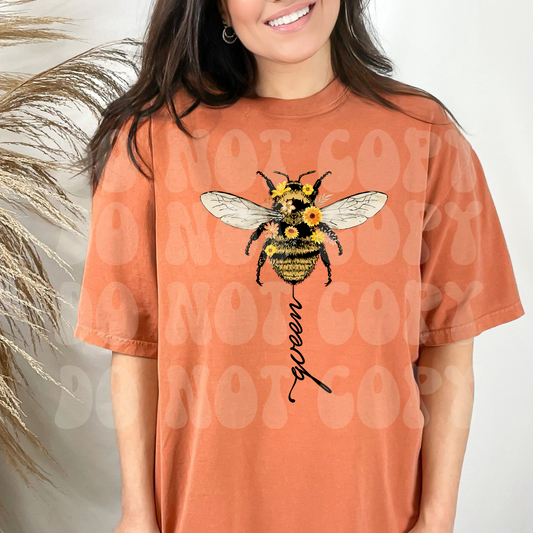 Queen Bee with yellow flowers Dtf