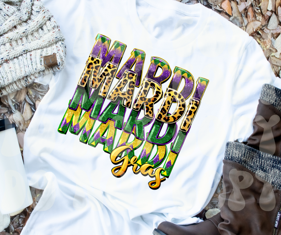 Mardi Gra with leopard and purple and gold and green  Dtf