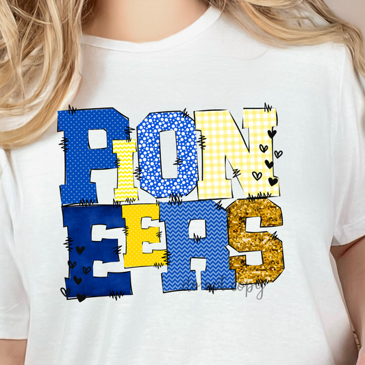 Pioneers Doodle Blue and Yellow Dtf