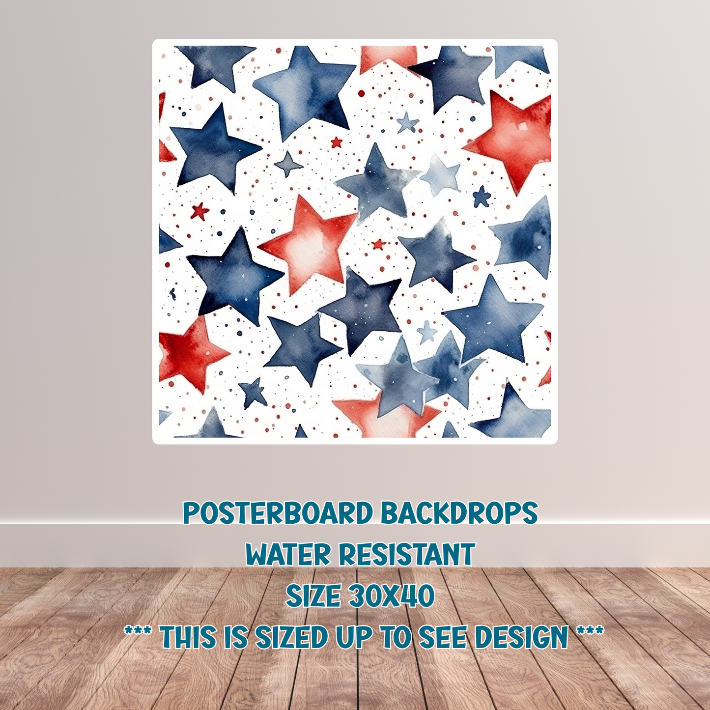 Watercolor red, white and blue star backdrop