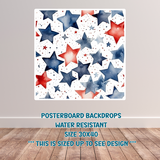 Watercolor red, white and blue star backdrop