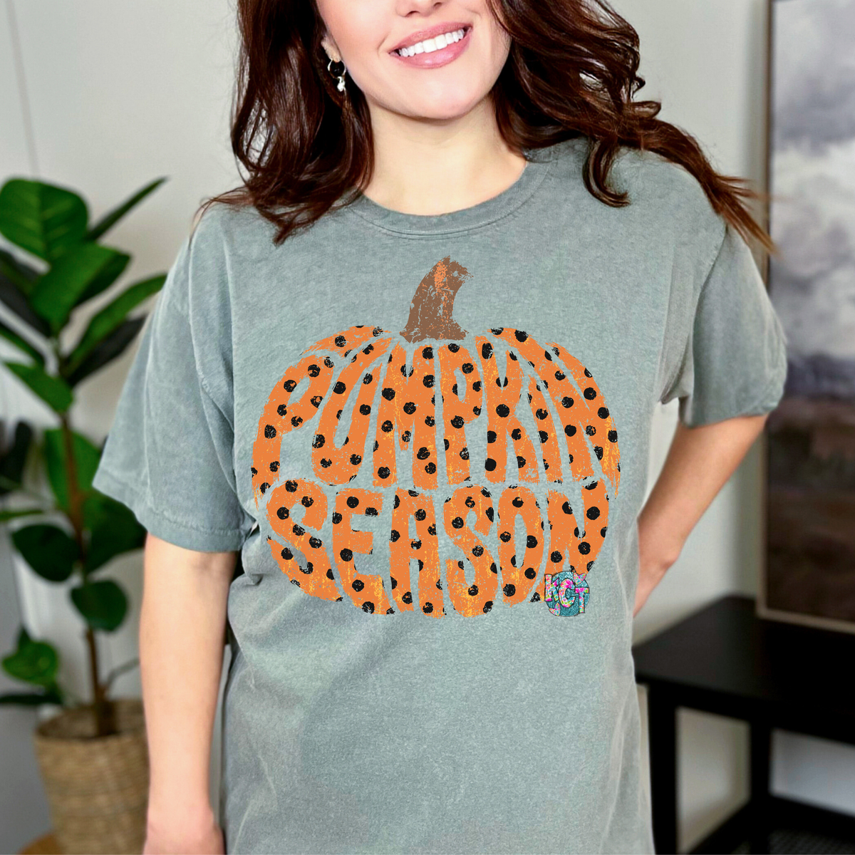 pumpkin season with black polka dots DTF