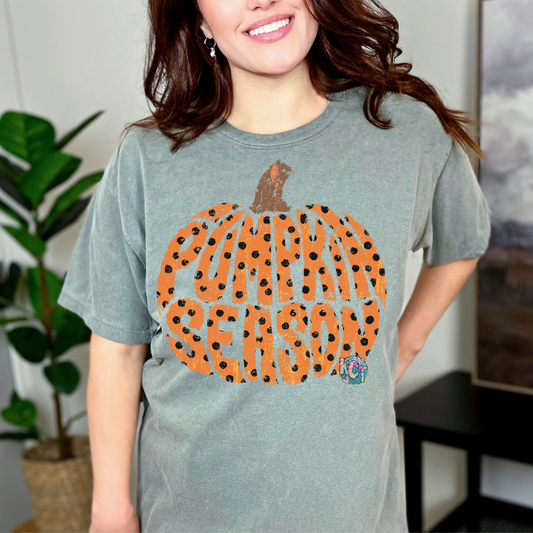 pumpkin season with black polka dots DTF