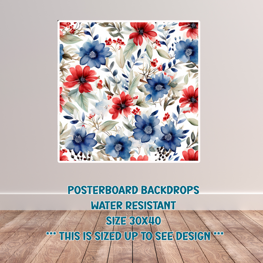 Red, white and blue floral backdrop