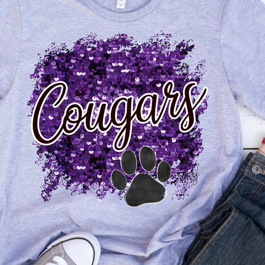 Cougars Sequins Purple Dtf