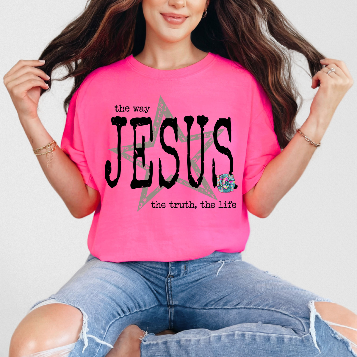 This way jesus black lettering DTF