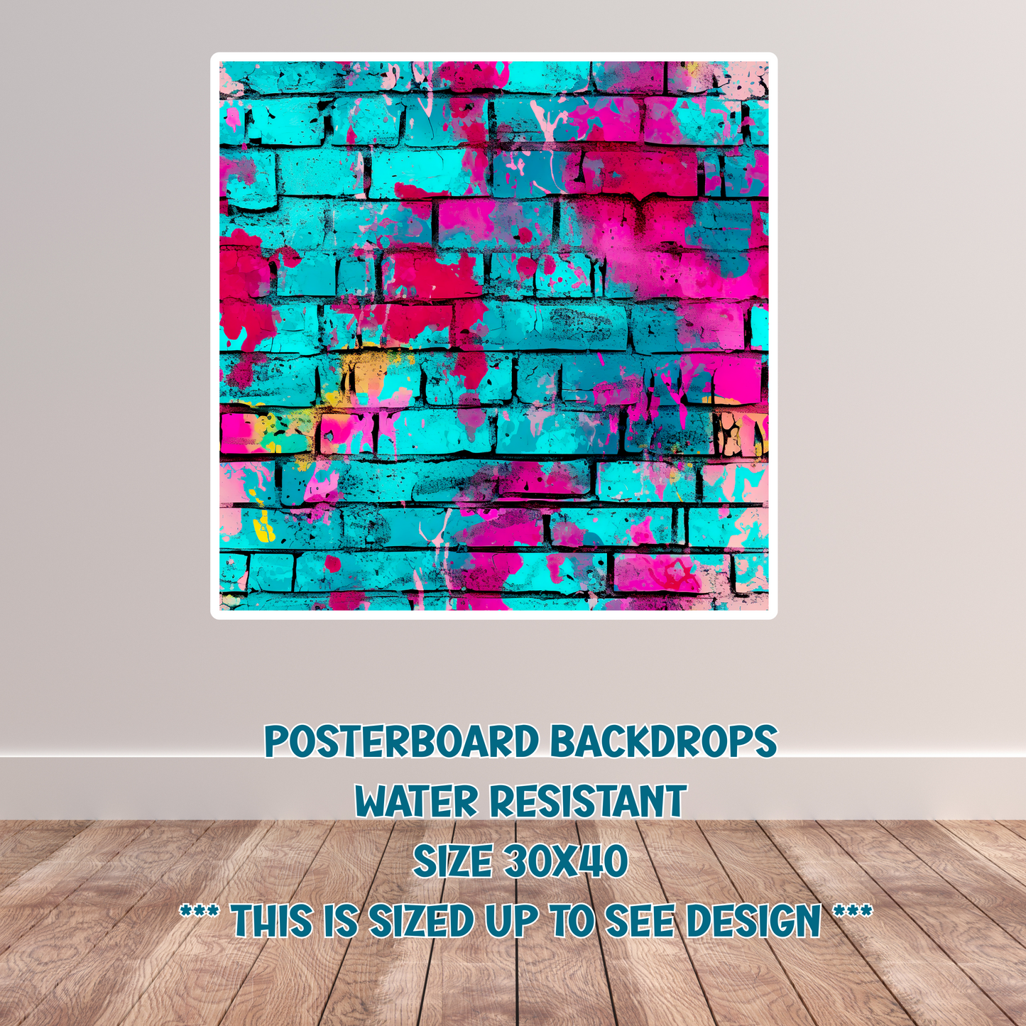 Brick with Aqua, pink and yellow tone backdrop #1
