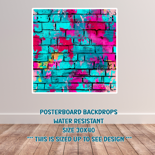 Brick with Aqua, pink and yellow tone backdrop #1