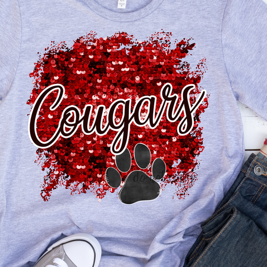 Cougars Sequins Red Dtf