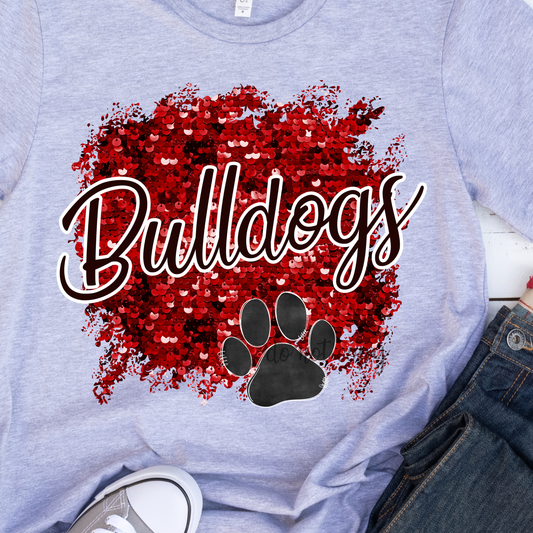 Bulldog Sequins Red Dtf