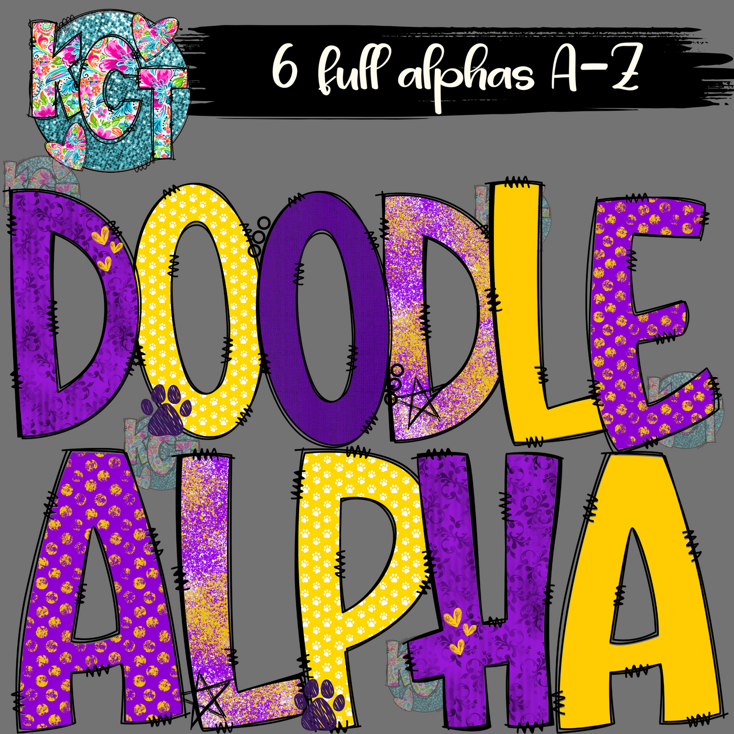 Purple/ Gold Mascot Doodle alpha