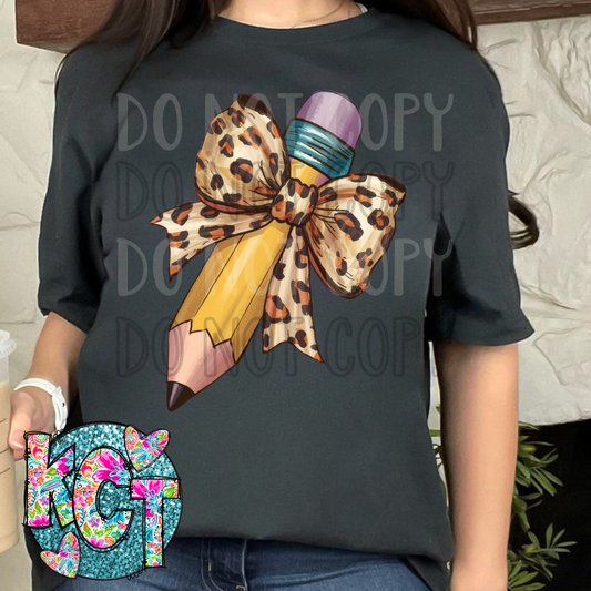 Pencil Leopard Bow DTF
