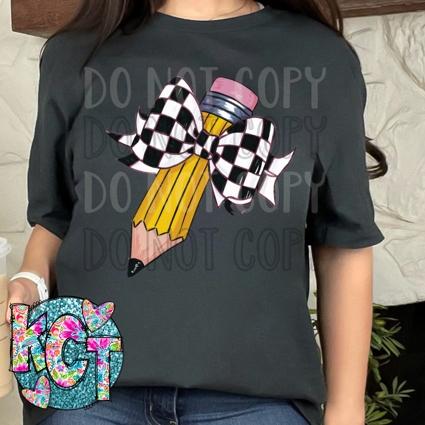 Pencil Checkered Bow DTF
