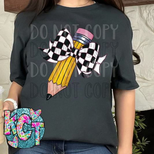 Pencil Checkered Bow DTF