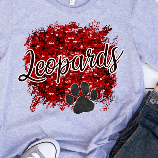 Leopards Sequins Red Dtf