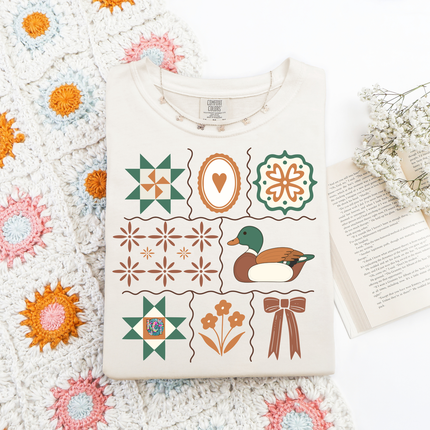 quilt pattern with duck DTF