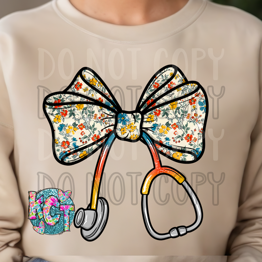 Boho Nurse Floral Bow DTF