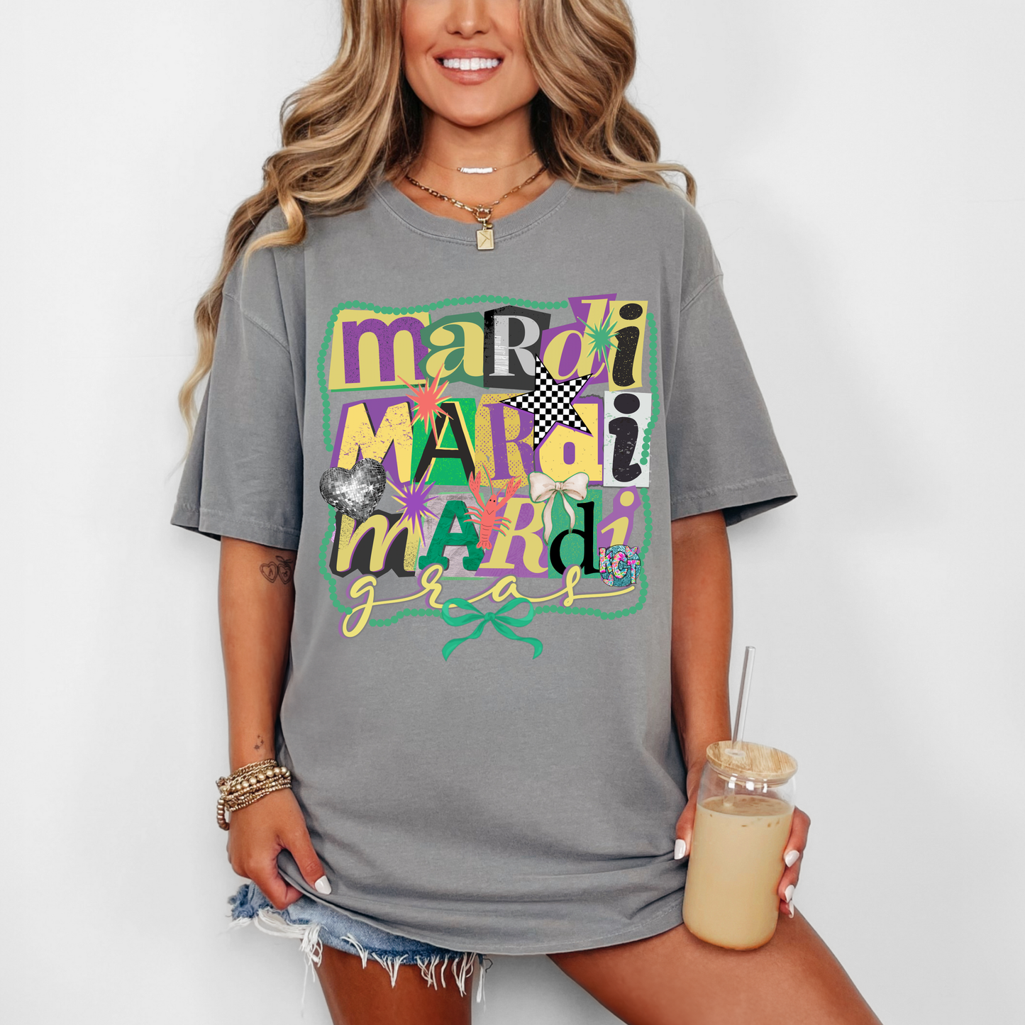 mardi gras torn paper DTF