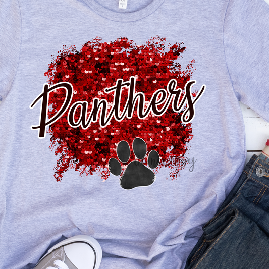 Panthers Sequin Red Dtf