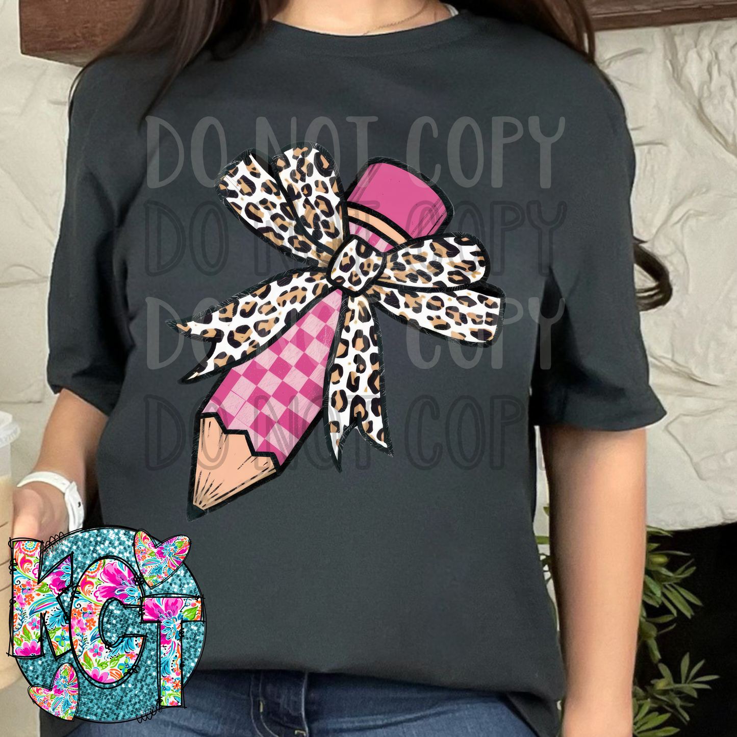 Checkered Pencil Leopard Bow DTF