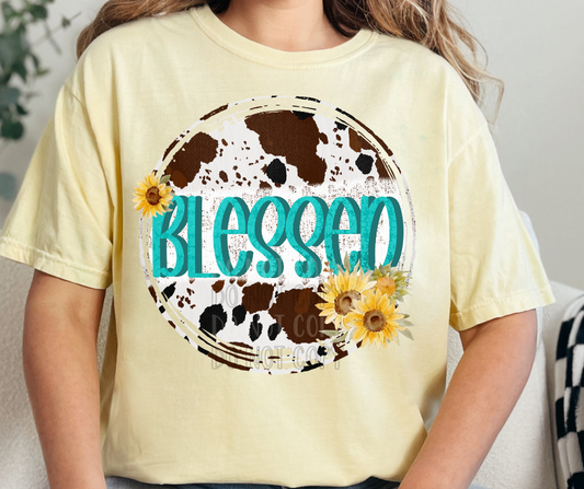 Blessed Cowhide and Sunflowers Dtf