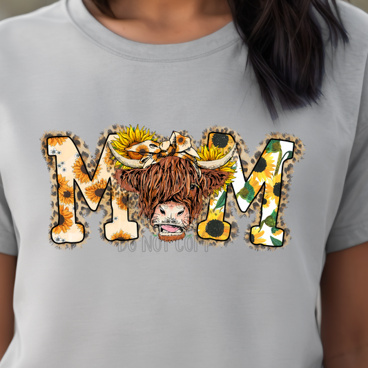 Highland cow and sunflower MOM Dtf