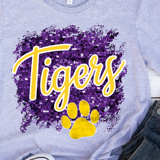 Tigers Purple and yellow Sequin Dtf